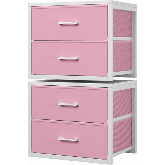 Stackable Fabric Closet Drawers 2 Pack Pink M Size