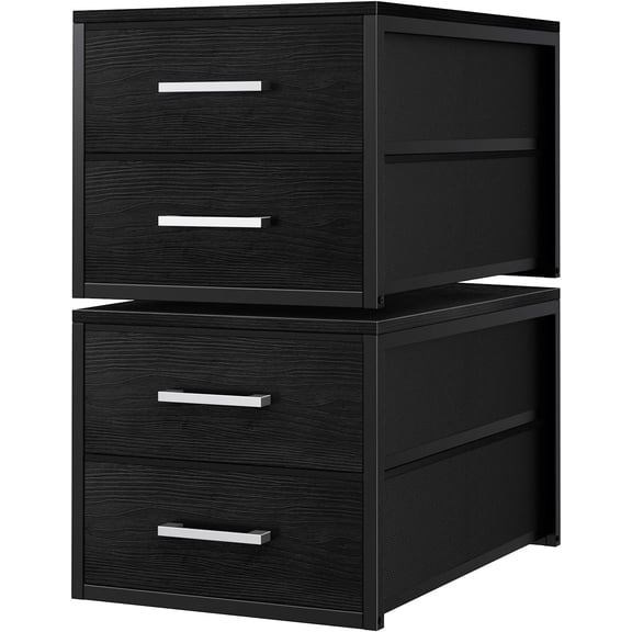 Stackable Fabric Storage Drawers Narrow Closet Organizer 2 Pack Black Deep