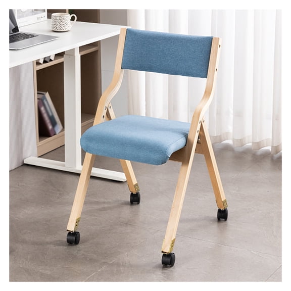 Stackable Folding Chair Dining Chairs Farmhouse Upholstered Accent Chair with Wood Legs and Wheels for Home Office Events,Non-Assembly Design