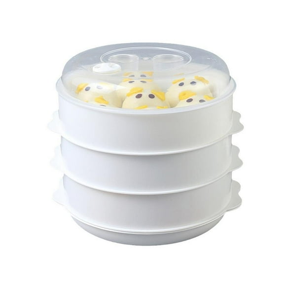 Stackable Food Steamer, 3-Layer 10.14"x8.97"x2.73", Steam Multiple Foods Simultaneously, Perfect for Rice, Cakes, and Vegetables