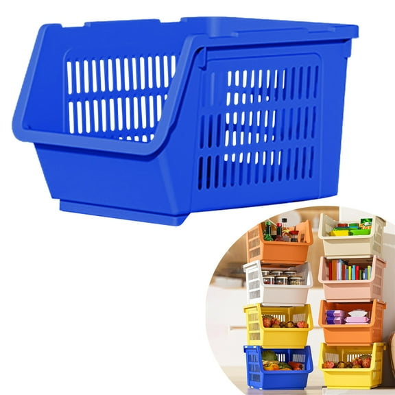 Stackable Food Storage Bin for Kitchen Pantry ,Fruit Potato Basket Organizer for Condiments & Spices,Movable Kitchen Shelf Storage Container,home storage, Stackable basket,Blue,1PC,Kitecy