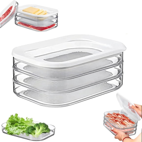Stackable Food Storage Container with Lid - Multi-Layer Deli Meat Ham & Cheese Box for Fridge, Meal Prep Organizer Set for Kitchen Pantry     P
