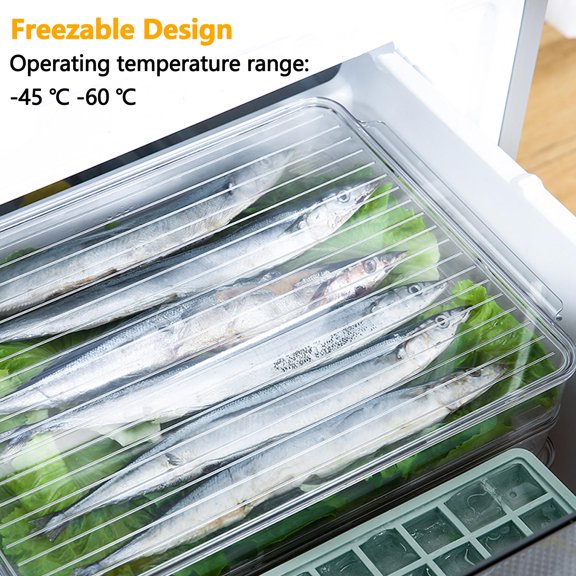Stackable Freezer Organizer, Flat Produce Saver Sliced Cheese Container with Lids, Freezer Storage Containers Food Storage Tray for Fruits, Vegetables, Meat