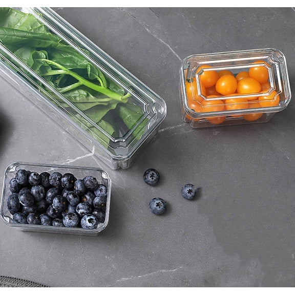 Stackable Fridge Organizer Bins Clear Plastic Food Storage Containers 3 Pack | Produce, Meat, Yogurt Preservation | 1500ml & 470ml | Space Saving, Odor Resistant, Easy Access Drawer Design