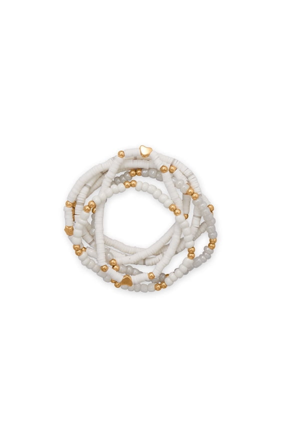Stackable Glass and Rubber Heishi Colorful Bracelets for Women Stretch Beaded Bracelet Set