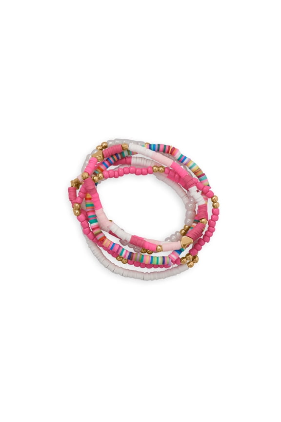 Stackable Glass and Rubber Heishi Colorful Bracelets for Women Stretch Beaded Bracelet Set