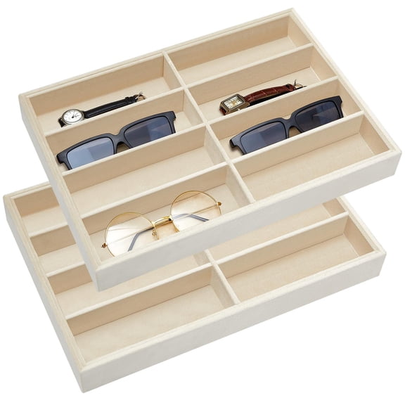 Stackable Glasses Storage Tray Beige 8 Grids