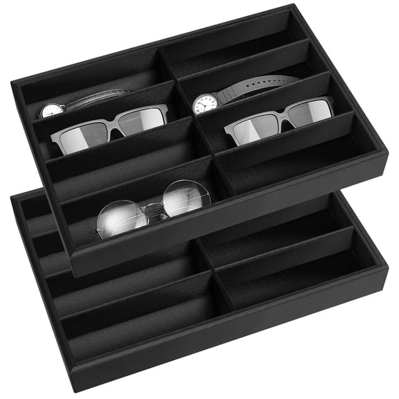 Stackable Glasses Storage Tray Black 8 Grids, 2 Count
