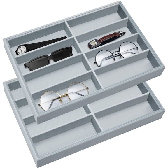 Stackable Glasses Storage Tray Gray 8 Grids, 2 Pack