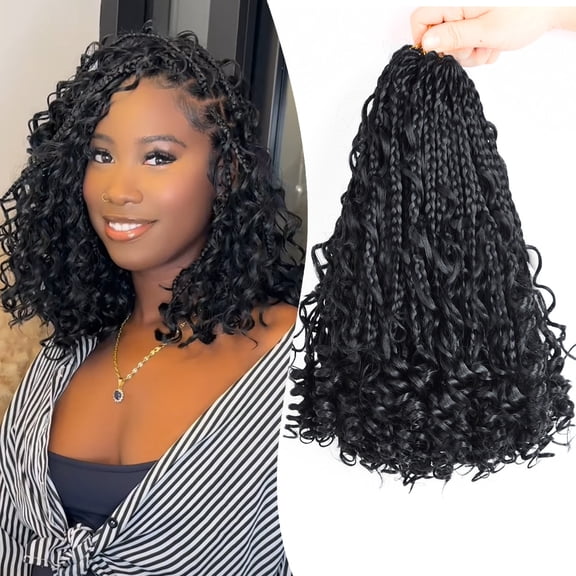 Stackable Goddess Box Braids Crochet Hair 1Pack/Lot Synthetic Boho Crochet Box Braids with Curl Ends Box Braids Hair Extensions 10 Inch  Typpkmm
