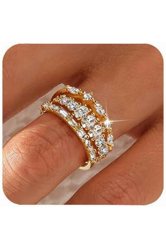Stackable Gold Rings for Women Non Tarnish Dainty 14K Gold Plated 3PCS Knuckle Rings Set Cubic Zirconia Thumb Rings Trendy Statement Promise Wedding Bands Engagement Rings Size 6 7 8 9 10