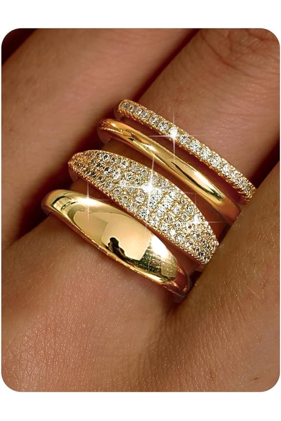 Stackable Gold Rings for Women Non Tarnish - Dainty Cubic Zirconia Wedding Bands Ring Set Minimalist Trendy Statement Engagement Promise Thumb Rings Stacking Size 6-10