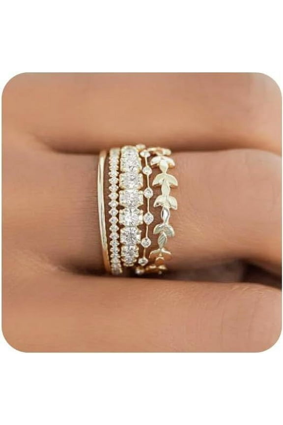 Stackable Gold Rings for Women Non Tarnish Trendy Dainty 14K Gold Plated Stacking Cubic Zirconia Thumb Ring Set Pack Statement Chunky Band Rings Promise Engagement Rings