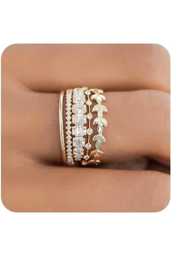 Stackable Gold Rings for Women Non Tarnish Trendy Dainty 14K Gold Plated Stacking Cubic Zirconia Thumb Ring Set Pack Statement Chunky Band Rings Promise Engagement Rings Size 7 8 9 10 11