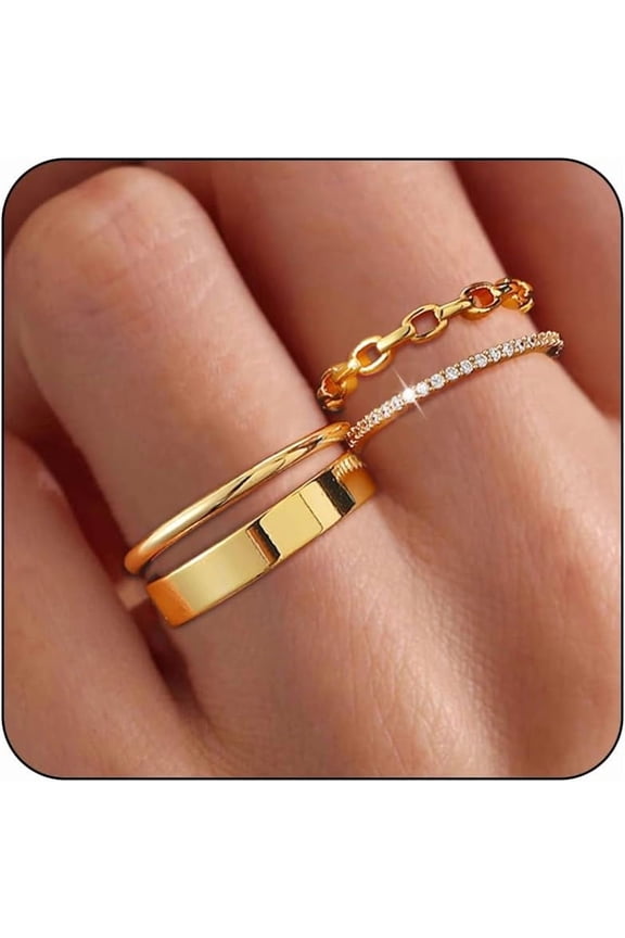 Stackable Gold Rings for Women Dainty 14K Gold Plated Thin Ring Set Non Tarnish Thumb Bands Gold Jewelry Gifts Statement Gold Knuckle Rings Size 6-10