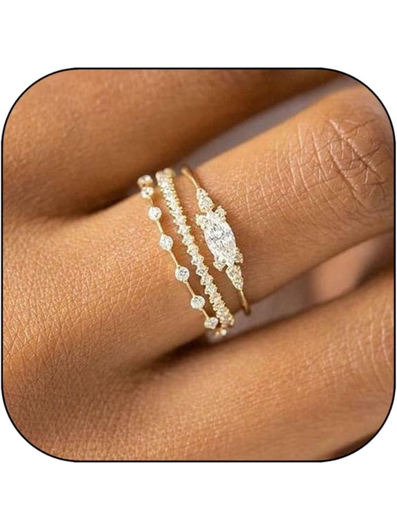 Stackable Gold Rings for Women Set Dainty 14K Trendy Gold Plated Non Tarnish Stacking Cubic Zirconia Fashion Ring Jewelry Size 6 7 8 9 10