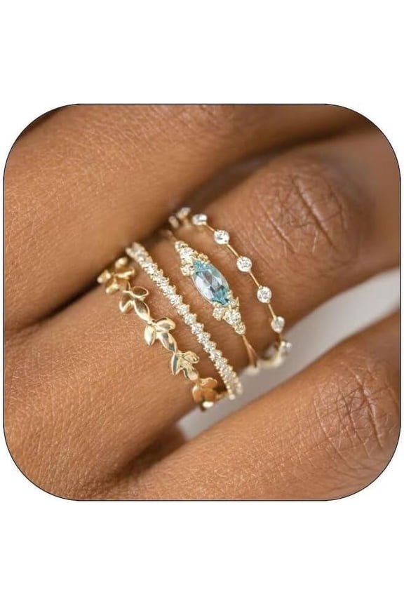 Stackable Gold Rings for Women Set Dainty 14K Trendy Gold Plated Non Tarnish Stacking Cubic Zirconia Fashion Ring Jewelry Size 6 7 8 9 10