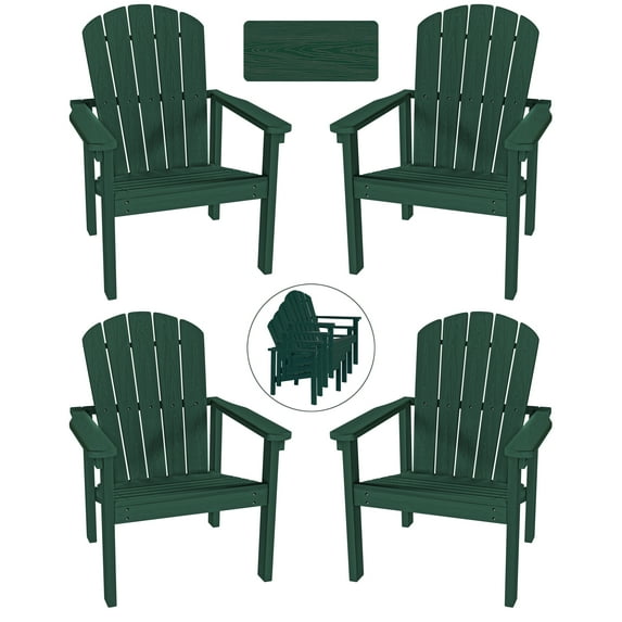Stackable HDPE Adirondack Chair Weather-Resistant Outdoor Chair for Patio,Green-4pk.
