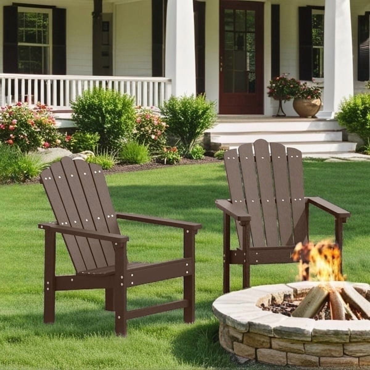 GONICHA Stackable HDPE Adirondack Chairs, Set of 2, Durable Poly Lumber Outdoor Seating, Brown