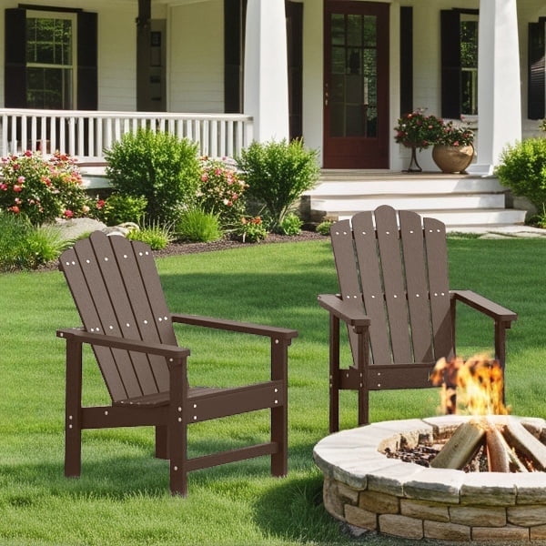 Stackable HDPE Adirondack Chairs Set of 2 – Durable, Weather-Resistant Outdoor Patio Seating, Low Maintenance Poly Lumber Chairs for Porch, Deck, Garden, Fire Pit (Brown)