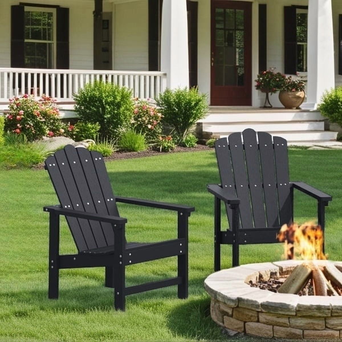 GONICHA Stackable HDPE Adirondack Chairs Set of 2 – Durable, Weather-Resistant Outdoor Patio Seating, Low Maintenance Poly Lumber Chairs for Porch, Deck, Garden, Fire Pit (Black)