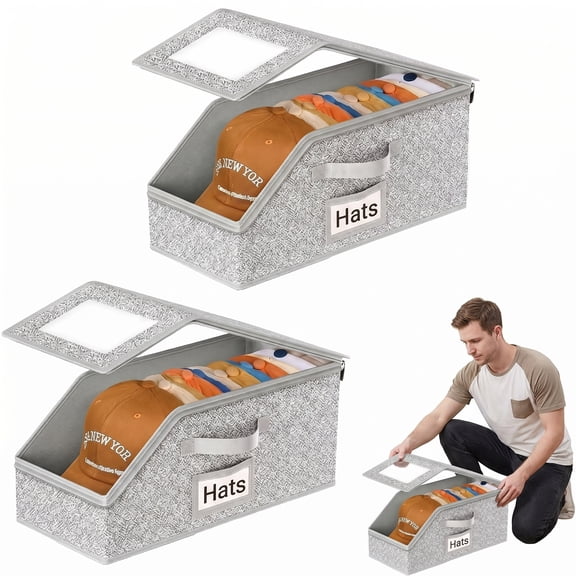 Stackable Hat Organizer & Baseball Cap Storage for Closet, Hat Holder Rack Hat Box for Men Ball Cap Organizer, Organizador de Gorras