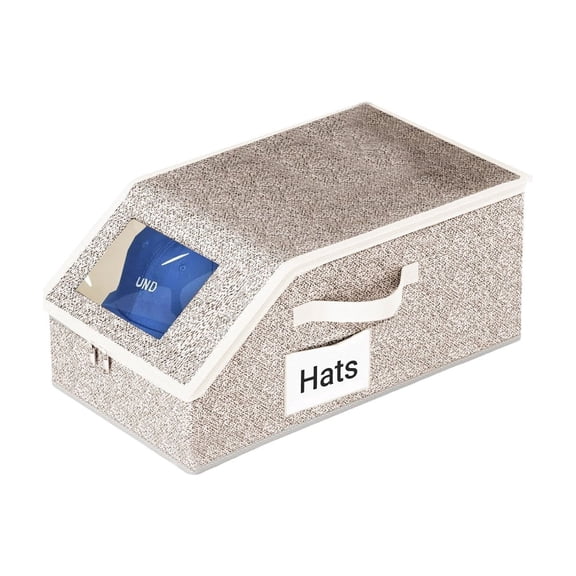 Stackable Hat Organizer with Clear Window Lid, Hat Storage for Baseball Caps, Space-Saving Access Hat Box Holder for Closet Bedroom Shelf, YMMB Coffee