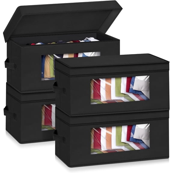 Stackable Hat Organzier for Baseball Caps, 4 count Hat Storage Boxes for Closet Hold 60 Caps with Cardboard, Black
