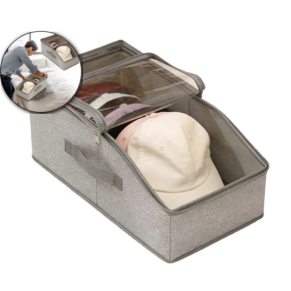 Stackable Hat Storage for Baseball Caps Clear Window Lid Large Space-Saving Hat Organizer for Closet, RV, Clothing Shelf, Sturdy Snapback Boxes Made of Breathable Fabric