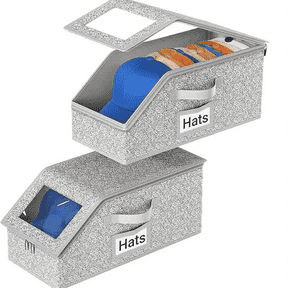 Stackable Hat Storage for Baseball Caps, Hat Storage Boxes for Closet, Holds up to 12 Caps with Cardboard, Hat Organizer for Women & Men(Two Clear Window) (Grey 1PC)