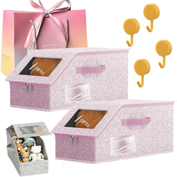 Stackable Hat Storage Boxes for Baseball Caps, Hat Organizer for Baseball Caps- 2PCS Stackable Storage with Clear Window Lid, Dust-Proof Hat Holder Container for Closet & Shelf (Pink, 2 PC)