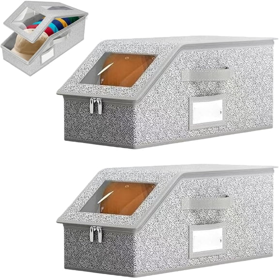 Stackable Hat Storage Boxes for Baseball Caps, Hat Storage Box for Baseball Caps with Clear Window Lid, Flip-Top Access, Dust-Proof, Space-Saving Hats Organizer for Closet Bedroom Shelf (2pc)
