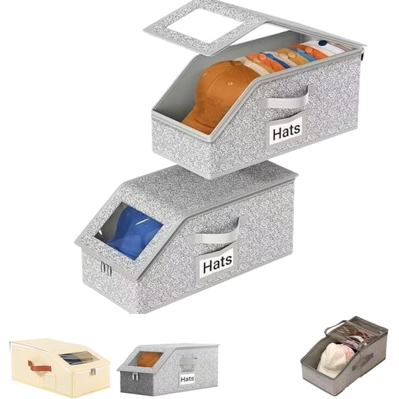 Stackable Hat Storage Boxes for Baseball Caps Organizer, Clear Lid Cap Box with Dual Access, Space-Saving Closet Hat Storage Container, Breathable Dustproof Design for 1224 Hats (B,2PCS)