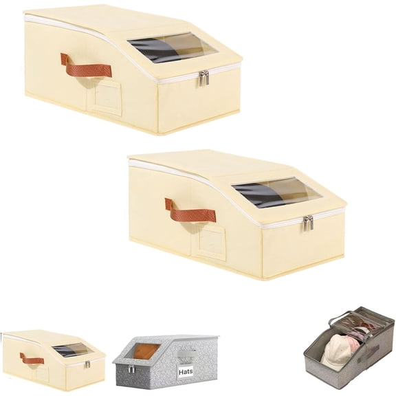 Stackable Hat Storage Boxes for Baseball Caps Organizer, Clear Lid Cap Box with Dual Access, Space-Saving Closet Hat Storage Container, Breathable Dustproof Design for 1224 Hats (A,2PCS)