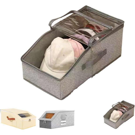 Stackable Hat Storage Boxes for Baseball Caps Organizer, Clear Lid Cap Box with Dual Access, Space-Saving Closet Hat Storage Container, Breathable Dustproof Design for 1224 Hats (C,1PCS)