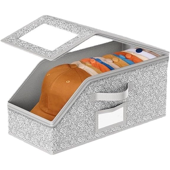 Stackable Hat Storage Boxes for Baseball Caps, Space-Saving Hat Organizer with Clear Window Lid for Closet, Flip-Top Access, Sturdy Snapback Hats Boxes Container for Home Storage