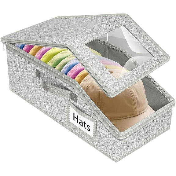 Stackable Hat Storage, Multi Caps Storage Box, Zip-up Roofed Dust Proof Baseball Cap Storage Box with Clear Window with Pull Handle Space, Saving Mess Free Wardrobe Organizer
