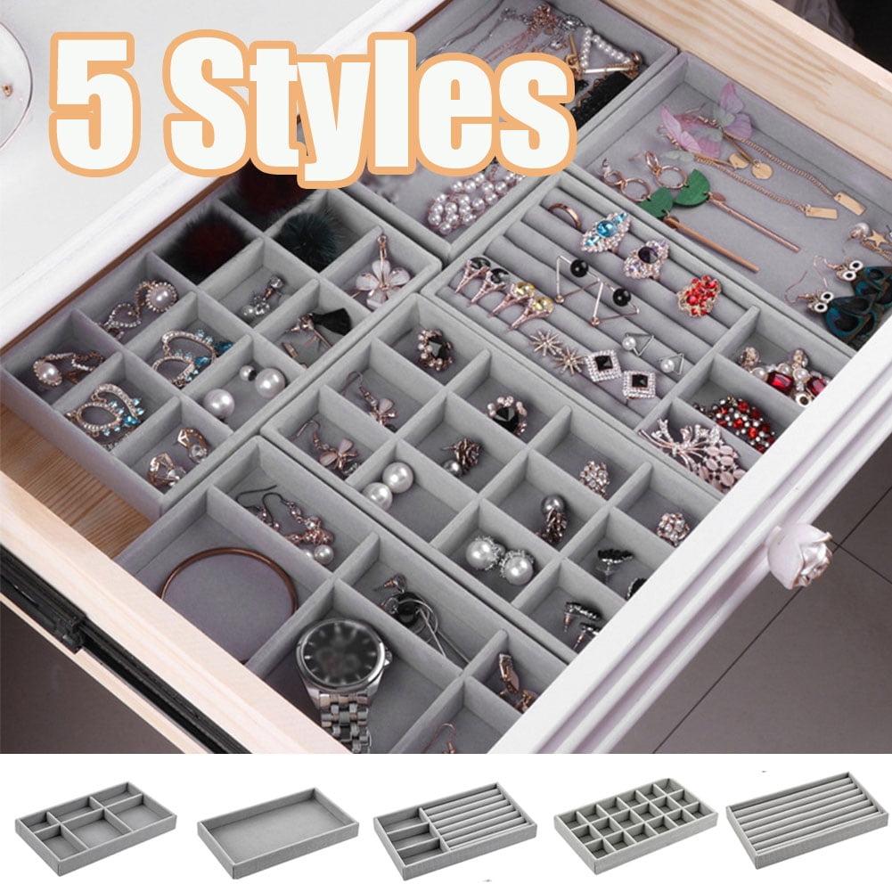 Stackable Jewelry Trays for Drawers Velvet Jewelry Trays Organizer Jewelry Storage Display Trays with Dividers Earring Necklace Bracelet Ring Watch Organizer Walmart