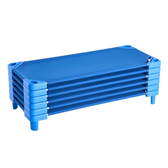 Stackable Kiddie Cots - 6 Pack - Portable Toddler Nap Cots - Daycare Cots for Kids - Preschool Classroom Beds - Naptime Sleeping Cots - Blue