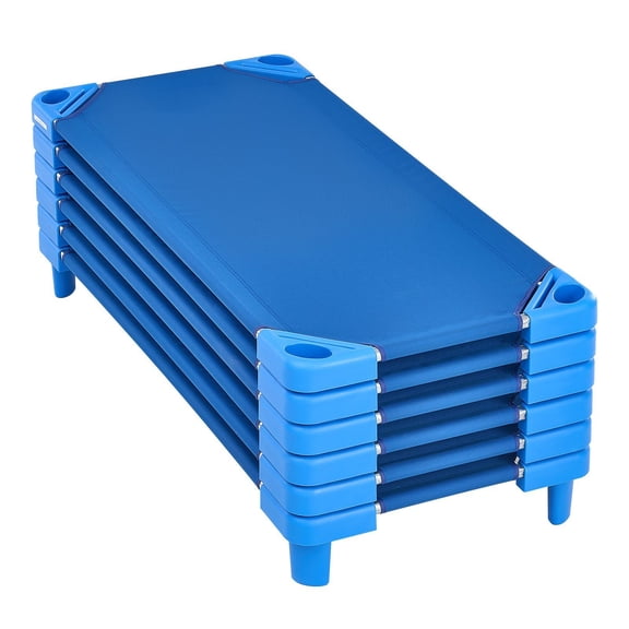 Stackable Kids Cots 6-Pk, Portable Toddler Nap Bed for Daycare, Blue