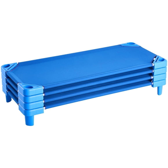 Stackable Kids Cots Pack of 4 Portable Toddler Nap Cots Standard Size 52 L x 23 W Daycare Cots for Preschool Classroom Sleeping Resting Naptime Blue