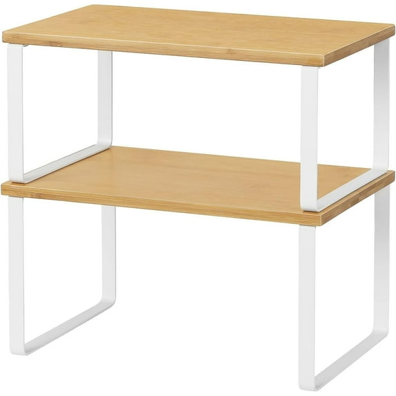 Stackable Kitchen Cabinet Shelves Organizer 2PCS - Bamboo-White