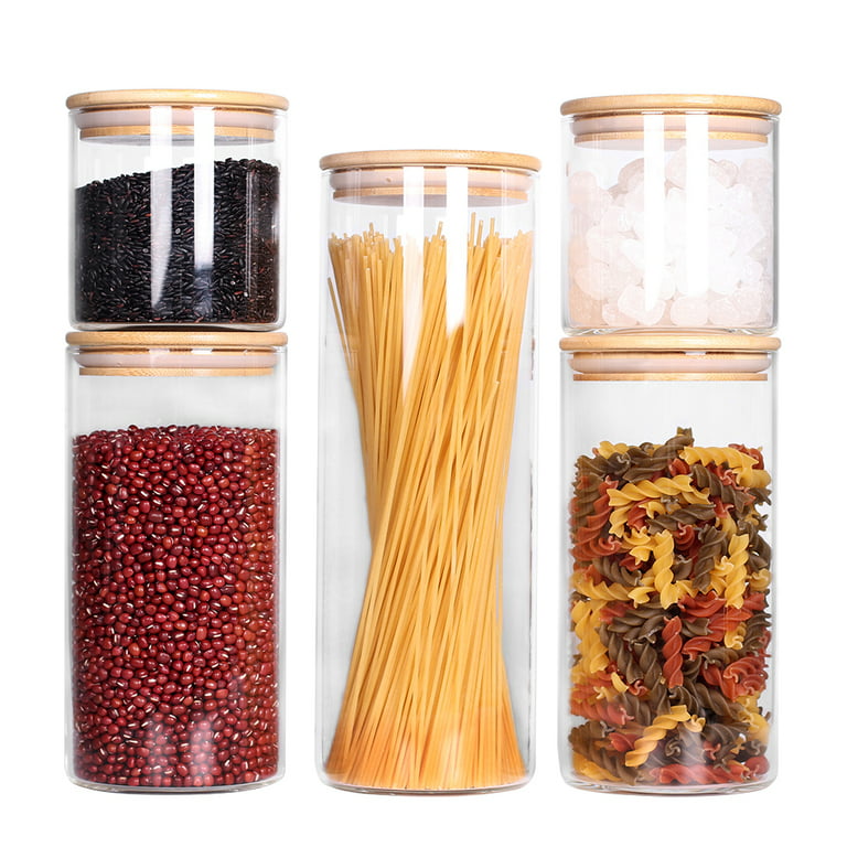 BGraceyy Glass Jars with Bamboo Lids 20 oz 12 Pcs Kitchen Glass Containers with Bamboo Lids, Stackable Glass Pantry Storage Containers with Lids for