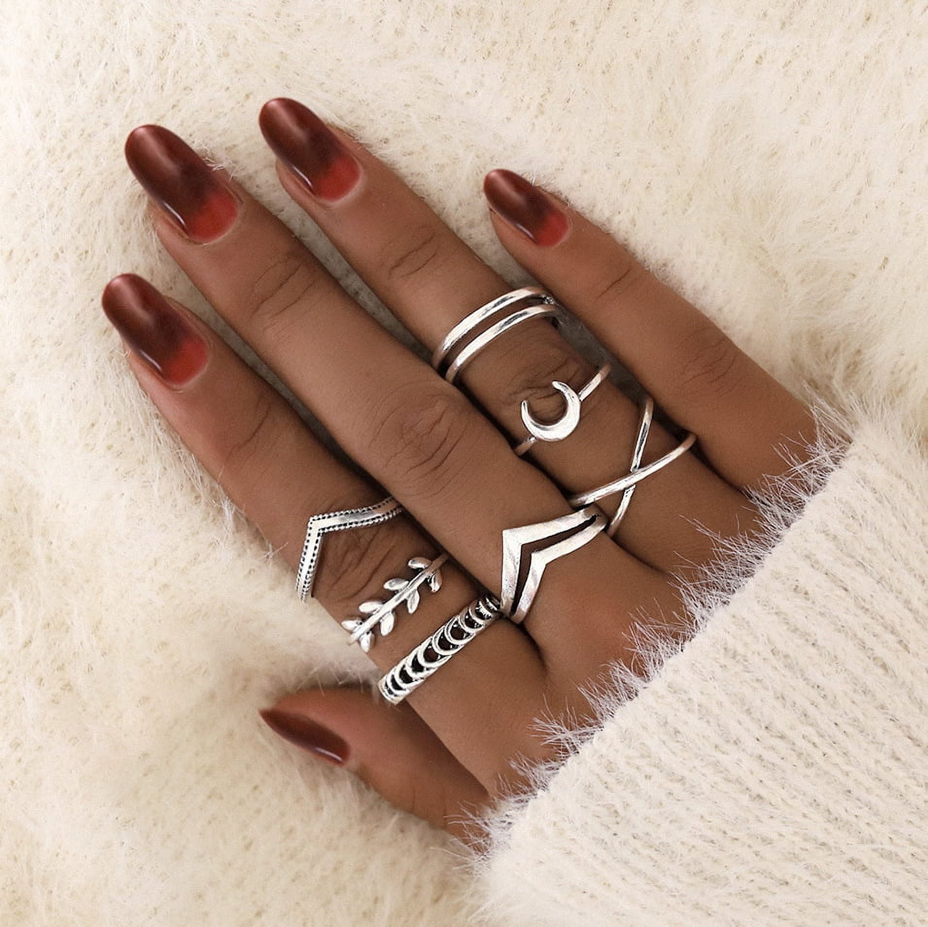Stackable Knuckle Rings 7 PCS Set, Geometric Vintage Simple Elegant  Wishbone Jewel Chain Leaf Carved Finger Rings GMYLE for Women Girls Teens  (Silver) - Walmart.com
