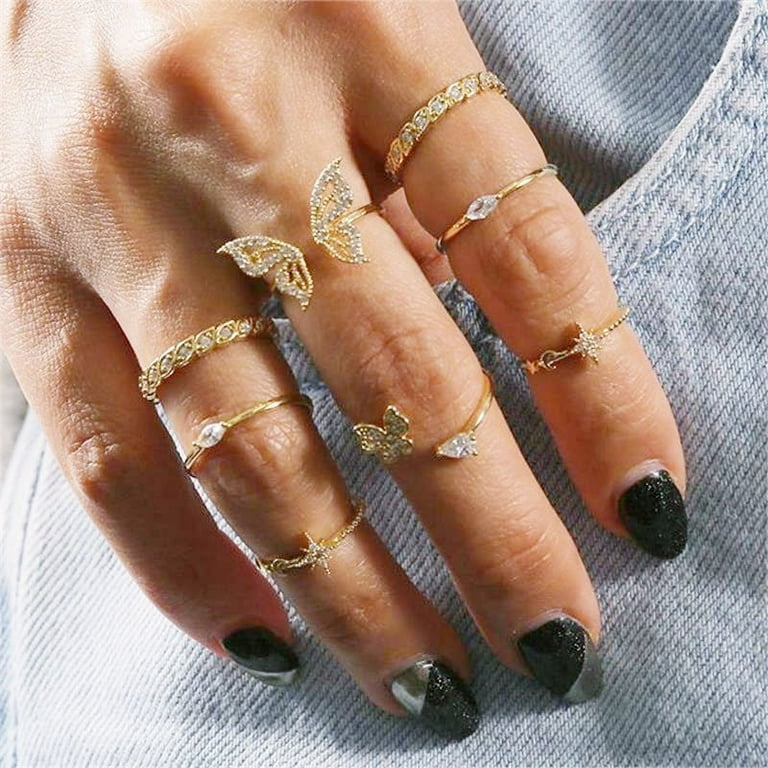 Stackable Knuckle Rings 8 PCS Set, Elegant Butterfly Star