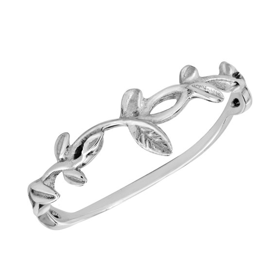 Stackable Leafy Swirling Vine of Sterling Silver Ring - 9