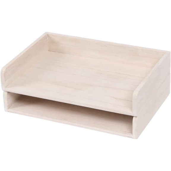 2 Pack White Stackable Wood Letter Tray, A4 Paper Document Organizer for Office Desk File Storage Wooden Shelf