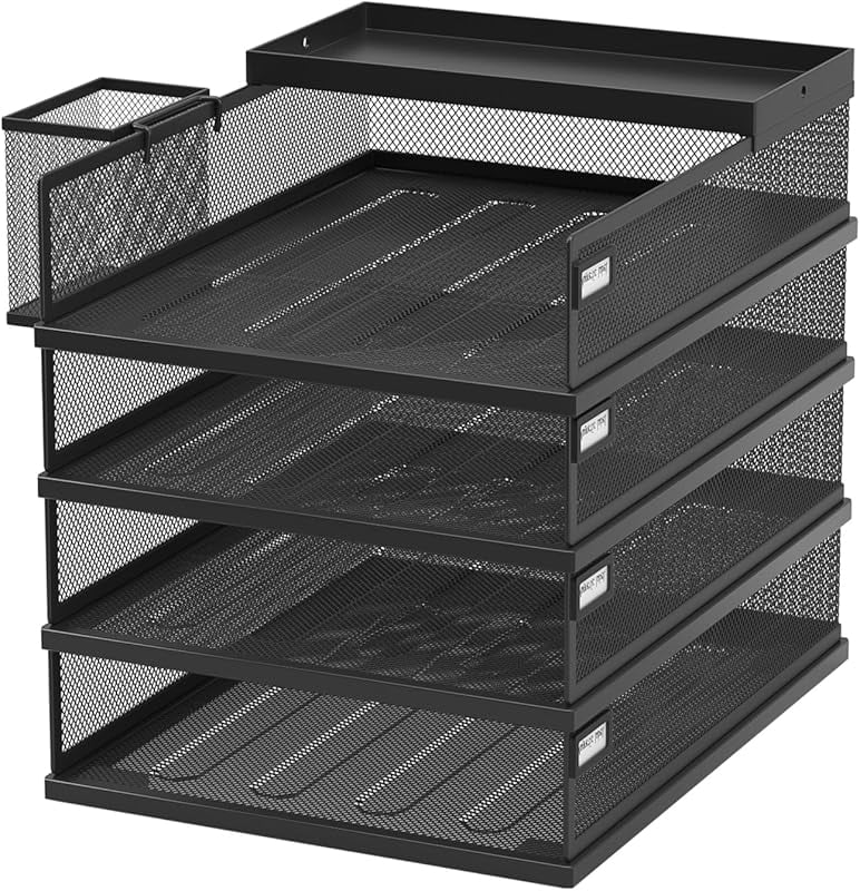 Stackable Letter Trays, 4 Tier Metal Paper Tray & Desk Organizer ...