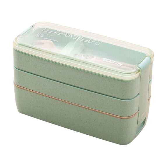 Stackable Lunch Box Three-layer Microwave Safe Lunch Box Bento Box with Cutlery Set, Stackable Meal Prep Container for Adults, Portion-control Low-calorie Diet Food Storage, Green