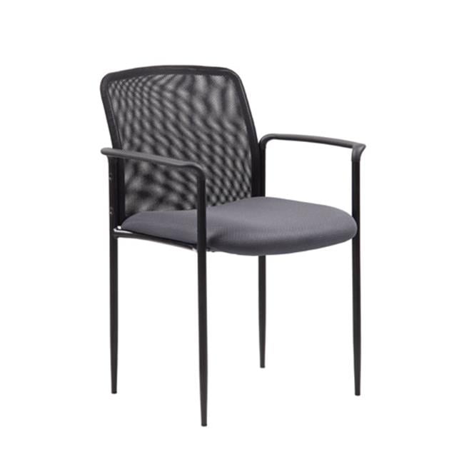 Contemporary Gray Mesh Stacking Guest Chair with Metal and Wood Accents